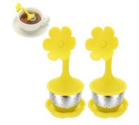 sourcing map Lot de 2 infuseurs à thé en forme de fleur en acier inoxydable avec poignée en silicone - Réutilisable - Pour tasses à thé, théières, tasses - Jaune