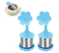 sourcing map Lot de 2 infuseurs à thé en forme de fleur en acier inoxydable avec poignée en silicone réutilisable à pores fins - Diffuseur pour tasses à thé, théières, tasses - Bleu