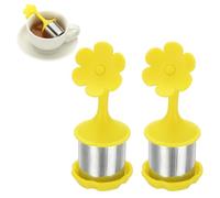 sourcing map Lot de 2 infuseurs à thé en forme de fleur en acier inoxydable avec poignée en silicone réutilisable à pores fins - Diffuseur pour tasses à thé, théières, tasses - Jaune