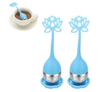 sourcing map Lot de 2 infuseurs à thé en forme de lotus en acier inoxydable avec poignée en silicone - Réutilisable - Pour tasses à thé, théières, tasses - Bleu