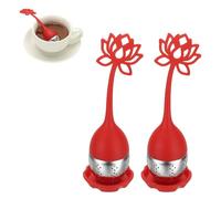 sourcing map Lot de 2 infuseurs à thé en forme de lotus en acier inoxydable avec poignée en silicone - Réutilisables - Pour tasses à thé, théières, tasses - Rouge