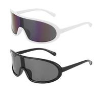 sourcing map Lot de 2 lunettes de soleil de sport polarisées pour homme - Monture noire et blanche - Gris et bleu