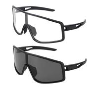 sourcing map Lot de 2 lunettes de soleil de sport polarisées pour homme - Monture noire transparente et grise