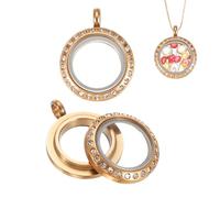 sourcing map Lot de 2 médaillons en forme de mémoire vivante, 12,7 mm avec strass rotatifs, pendentifs ronds flottants en acier inoxydable et verre pour femme, collier, bricolage, mariage, or rose