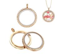 sourcing map Lot de 2 médaillons en forme de mémoire vivante, 23 mm avec strass rotatifs, pendentifs ronds flottants en acier inoxydable et verre pour femme, collier, bricolage, mariage, or rose