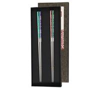 sourcing map Lot de 2 paires de baguettes carrées légères en acier inoxydable pour la maison, la cuisine, les casseroles chaudes, 23,5 cm, noir et argenté