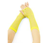 sourcing map Lot de 2 paires de mitaines en maille pour femme Style années 80, Jaune fluo, Long-2 Pairs