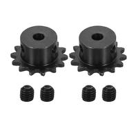 sourcing map Lot de 2 pignons à rouleaux de chaîne #25, alésage de 31,5 mm OD, 14 dents en acier au carbone C45 ANSI #25, trou rond avec vis de réglage pour chaîne ISO 04C, noir