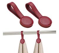sourcing map Lot de 2 pinces magnétiques pour serviettes de cuisine, porte-serviettes en cuir, crochets multi-usages, accessoires de cuisine pour poignées de four, barres de support, rouge