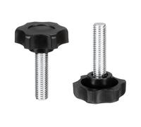 sourcing map Lot de 2 poignées de boutons en forme d'étoile M8 x 30 mm (pas de 1,25 mm) en acier au carbone - Vis de serrage filetées pour travail du bois - Noir