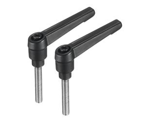 sourcing map Lot de 2 poignées de levier de serrage réglables M6 x 35 mm en acier inoxydable 304 mâle fileté - Bouton poussoir à cliquet - Poignées à vis rotatives avec levier de verrouillage - Noir