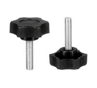 sourcing map Lot de 2 poignées en forme d'étoile M6 x 25 mm (pas de 1 mm) - Filetage mâle - En acier carbone - Vis de serrage filetées - Pour travail du bois - Noir