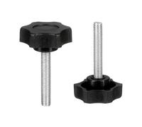 sourcing map Lot de 2 poignées en forme d'étoile M6 x 35 mm (pas de 1 mm) - Filetage mâle - En acier au carbone - Vis de serrage filetées pour travail du bois - Noir