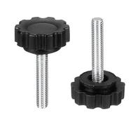 sourcing map Lot de 2 poignées moletées M5 x 25 mm (pas de 0,8 mm) - Filetage mâle - En acier au carbone - Vis de serrage filetées pour travail du bois - Noir