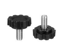 sourcing map Lot de 2 poignées moletées M6 x 12 mm (pas de 1 mm) - Filetage mâle - En acier carbone - Vis de serrage filetées - Pour travail du bois - Noir