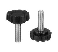 sourcing map Lot de 2 poignées moletées M6 x 20 mm (pas de 1 mm) - Filetage mâle - En acier carbone - Vis de serrage filetées - Pour travail du bois - Noir