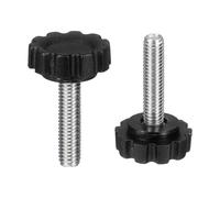 sourcing map Lot de 2 poignées moletées M6 x 25 mm (pas de 1 mm) - Filetage mâle - En acier carbone - Vis de serrage filetées - Pour travail du bois - Noir