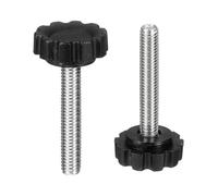 sourcing map Lot de 2 poignées moletées M6 x 35 mm (pas de 1 mm) - Filetage mâle - En acier carbone - Vis de serrage filetées - Pour travail du bois - Noir