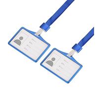 sourcing map Lot de 2 porte-badges horizontaux en aluminium 9,2 x 6,5 cm avec crochet en métal et cordon de cou amovible, bleu