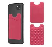 sourcing map Lot de 2 porte-cartes à ventouse en silicone avec fente pour carte pour téléphone portable, rose rouge