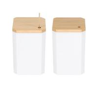 sourcing map Lot de 2 porte-cure-dents carrés simples blancs avec couvercle en bambou pour le rangement des cure-dents, aiguilles, cotons-tiges