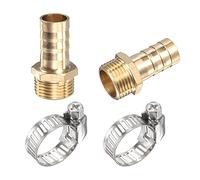 sourcing map Lot de 2 raccords cannelés en laiton pour tuyau d'arrosage, tuyau, pneumatique - 12 mm x G3/8 - Filetage mâle - Avec collier de serrage en acier inoxydable