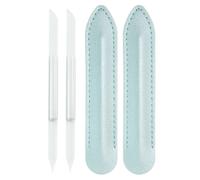 sourcing map Lot de 2 repousse-cuticules en verre à double extrémité, bâton de manucure avec cuir synthétique pour soin des ongles, lime à cuticules, blanc/vert