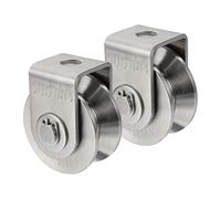 sourcing map Lot de 2 roues à rainure en V avec support, roue de rail en acier inoxydable, diamètre de 4,8 cm, charge de 300 kg, roulettes rigides robustes pour machines industrielles à portail