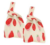 sourcing map Lot de 2 sacs de poignet en tricot, joli petit sac à main en crochet, pochette fourre-tout portable tendance pour un usage quotidien, le shopping, les voyages, les fêtes, beige fraise