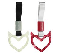 sourcing map Lot de 2 sangles de poignée de voiture en forme de cœur maléfique - Anneau d'avertissement décoratif - Pour voiture, SUV, bus - Noir/rouge/blanc