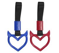 sourcing map Lot de 2 sangles de poignée de voiture en forme de cœur maléfique - Anneau d'avertissement décoratif - Pour voiture, SUV, bus, bleu, noir, rouge et noir