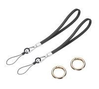 sourcing map Lot de 2 sangles de poignet en cuir lisse pour empêcher les chutes - Pour embrayage, téléphone portable, porte-clés, portefeuille, sac à main (noir)