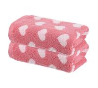 sourcing map Lot de 2 serviettes de toilette en coton doux et absorbants pour salle de bain, salle de bain, salle de sport, séchage des mains, du visage et des cheveux (motif cœur) - Rose - 33 x 73 cm