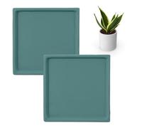 sourcing map Lot de 2 soucoupes carrées en céramique de 12 cm pour pots de fleurs, soucoupes robustes pour intérieur et extérieur, vert foncé