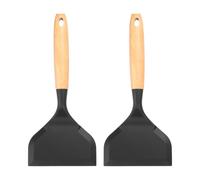 sourcing map Lot de 2 spatules Tamagoyaki en silicone de 12 cm de large | Batterie de cuisine antiadhésive résistante à la chaleur avec poignée en bois