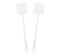 sourcing map Lot de 2 tapettes à mouches manuelles en plastique robuste à long manche pour la maison, l'intérieur et l'extérieur, 11,4 x 9,9 cm, blanc