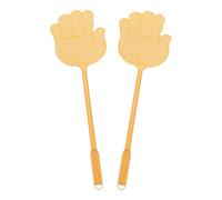 sourcing map Lot de 2 tapettes à mouches manuelles en plastique robuste à long manche pour la maison, l'intérieur et l'extérieur, doré 14,5 x 13,5 cm