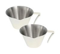 sourcing map Lot de 2 tasses à expresso en acier inoxydable avec ouverture en forme de V avec poignée et échelle pour préparer le café, les cocktails, 100 ml (blanc)