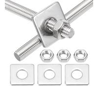 sourcing map Lot de 2 tiges entièrement filetées M8 x 100 mm, tiges filetées en acier inoxydable 201, filetage à droite avec écrou rondelle carrée pour ancrage structurel, vis de fixation