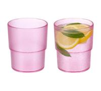 sourcing map Lot de 2 verres à eau réutilisables en acrylique transparent, texture mate, incassables, empilables pour eau, jus, bière, cocktail, whisky - Rose