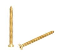 sourcing map Lot de 2 vis à bois cruciformes en laiton M8 x 100 mm, vis à bois plates cruciformes autotaraudeuses pour charnières de porte, travaux manuels en bois et projets de bricolage (doré)