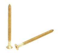 sourcing map Lot de 2 vis à bois cruciformes en laiton M8 x 110 mm, vis à bois plates Phillips autotaraudeuses pour charnières de porte, travaux manuels en bois et projets de bricolage (doré)