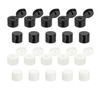 sourcing map Lot de 20 bouchons à rabat 28/410 pour bouteilles, en plastique réutilisable, anti-déversement, rechargeables, vides et vides - Blanc/noir