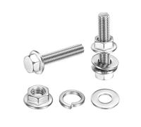 sourcing map Lot de 20 boulons à tête hexagonale à bride cruciforme M5 x 25 mm, vis hexagonales à bride en acier inoxydable 304 avec écrous, rondelles plates et de verrouillage, entièrement filetées