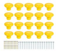 sourcing map Lot de 20 boutons de placard en céramique avec vis Jaune 32 mm | Boutons de tiroir de forme ronde en forme de champignon pour armoire, chambre à coucher, placard, placard