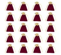 sourcing map Lot de 20 pochettes floquées en tissu avec cordon de serrage 7,1 x 8,9 cm - Sacs cadeaux pour fête de mariage, bonbons, bijoux, organisation, rangement, bordeaux doré