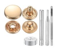sourcing map Lot de 24 boutons-pression en cuir - 15 mm de diamètre - Boutons pression en laiton - Longueur : 6,9 cm - Avec 4 outils d'installation pour manteau, sac, cuir, bateau, toile - Doré