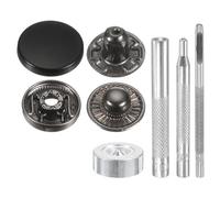 sourcing map Lot de 24 boutons pression en laiton de 17 mm de diamètre avec 4 outils d'installation pour manteau, sac, bateau, toile, noir mat