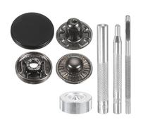 sourcing map Lot de 24 boutons pression en laiton de 20 mm de diamètre avec 4 outils d'installation pour manteau, sac, bateau, toile, noir mat