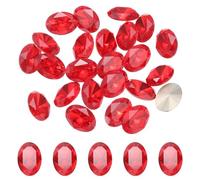 sourcing map Lot de 24 strass ovales à facettes à dos pointu - 10 x 14 mm - Perles en verre à facettes plaquées argent pour la fabrication de bijoux, les chaussures - Cristal - Rouge